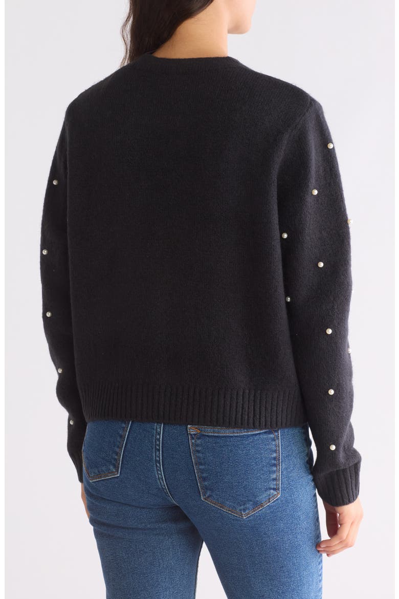 Imitation Pearl Crewneck Sweater, Alternate, color, BLACK