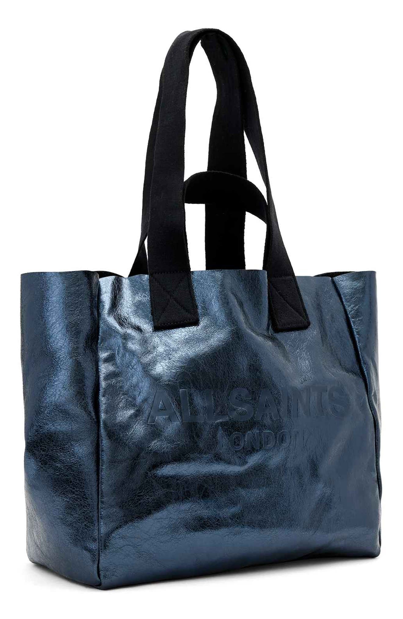 AllSaints Izzy Leather Tote, Alternate, color, Ink Blue