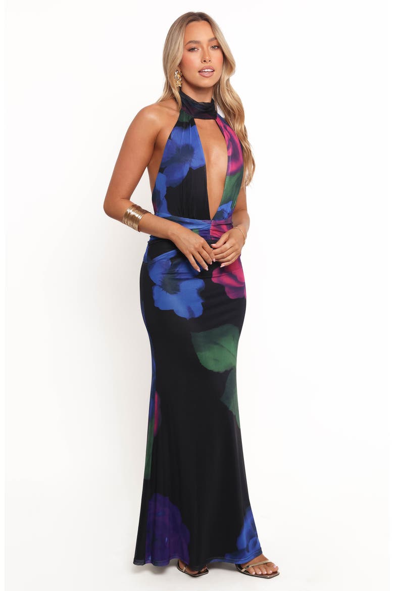 Antoine Plunge Halter Neck Mesh Maxi Dress, Alternate, color, ROSALIA PINK MULTI