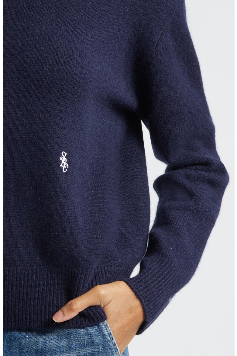 SRC Monogram Cashmere & Wool V-Neck Sweater, Alternate, color, DARK NAVY