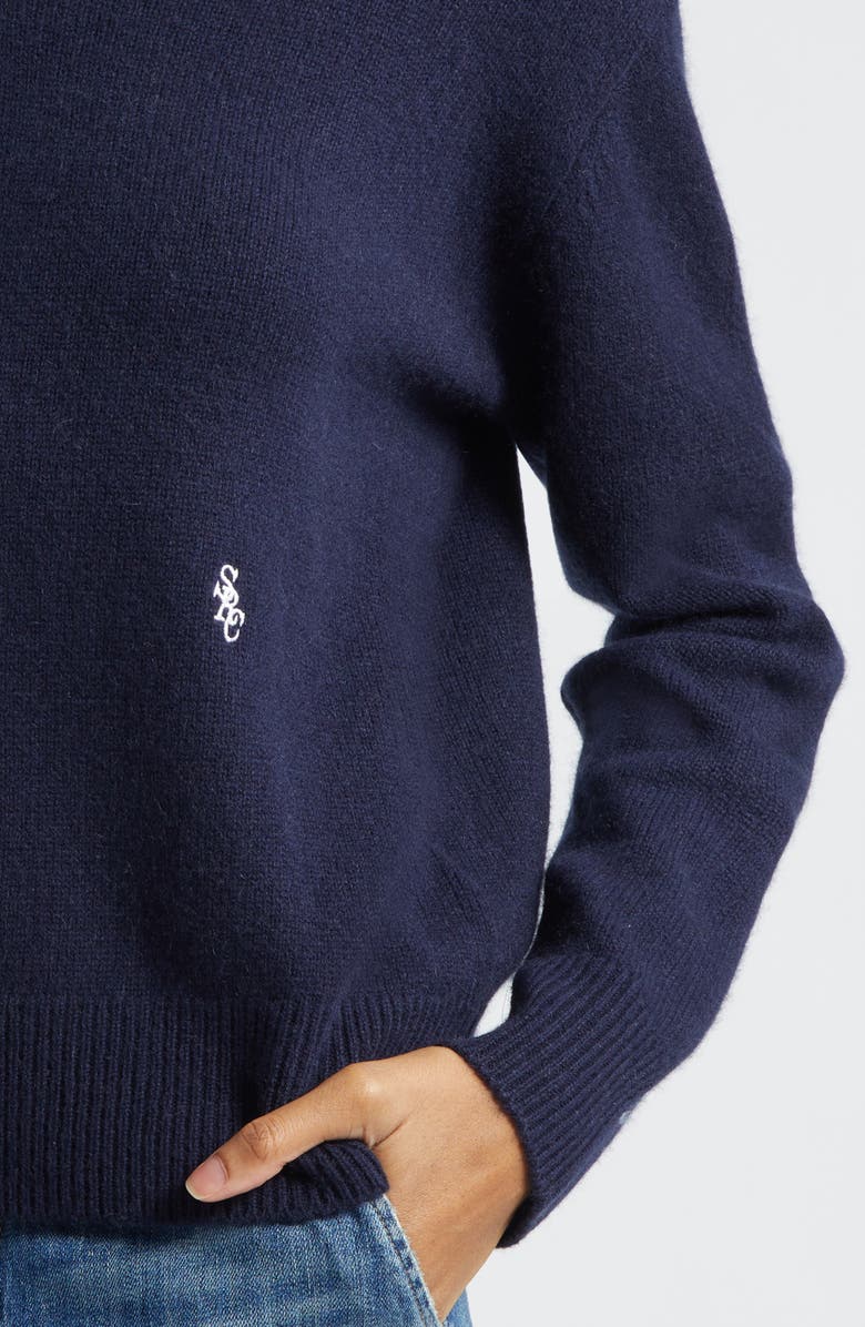 Sporty 
Rich SRC Monogram Cashmere 
Wool V-Neck Sweater, Alternate, color, Dark Navy