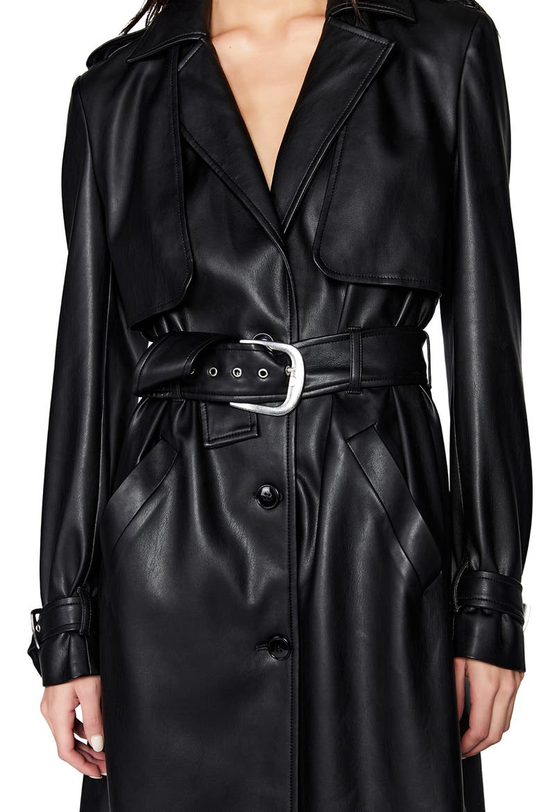 Faux Leather Trench Coat, Alternate, color, BLACK