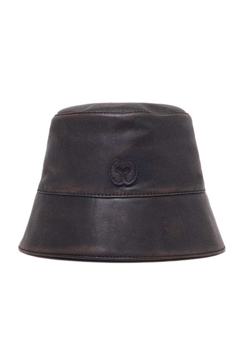 Distressed Leather Bucket Hat, Alternate, color, Dark brown