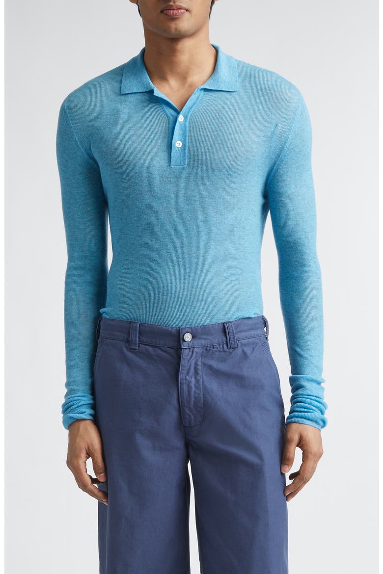 Gender Inclusive Overdyed Heathered Wool Rib Polo, Main, color, LIGHT BLUE