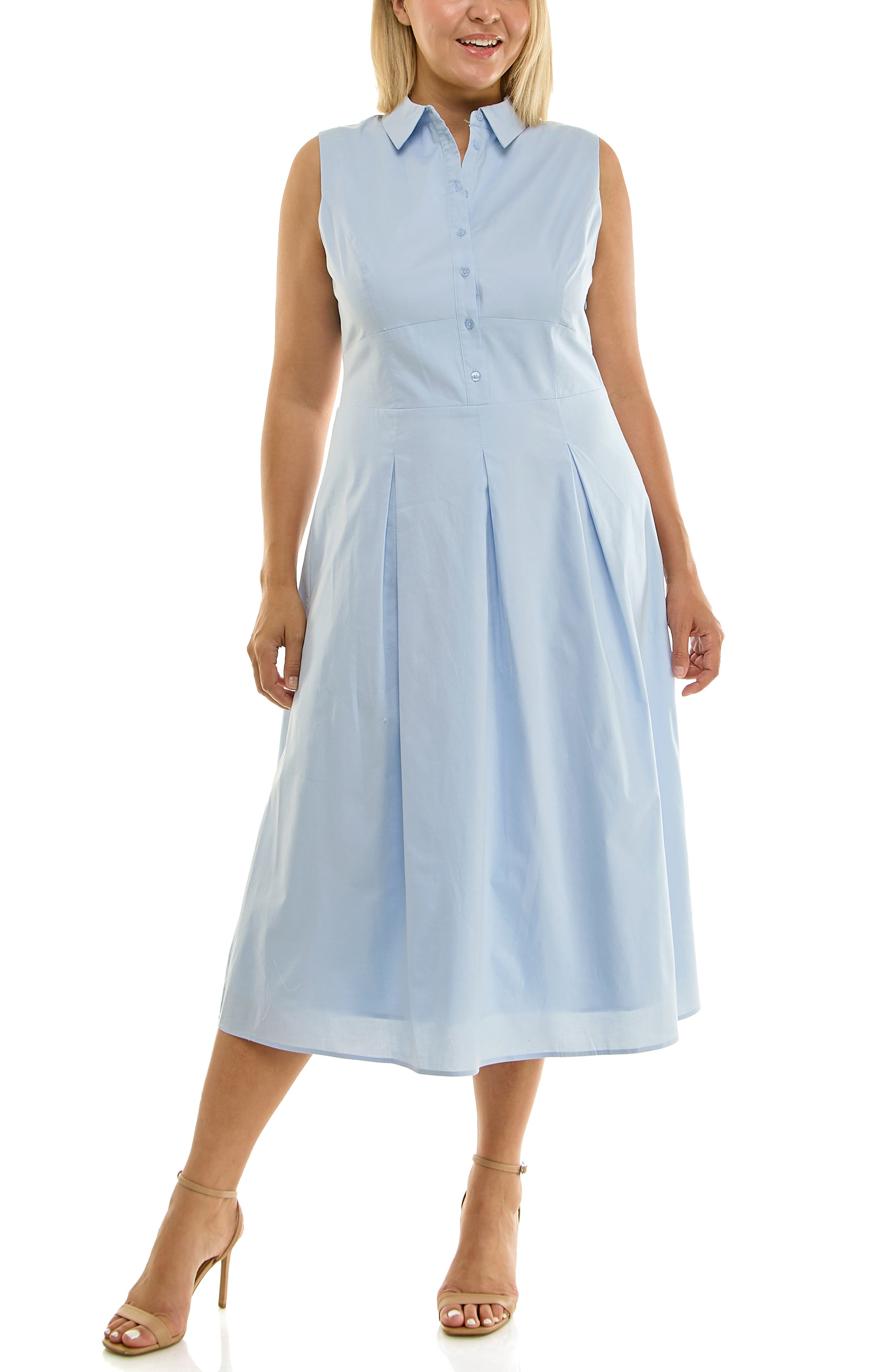 Nicole Miller Sleeveless Poplin Midi Shirtdress