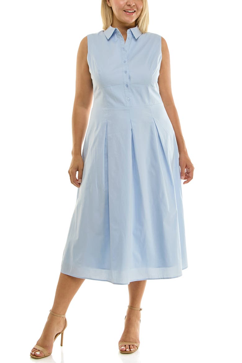 Sleeveless Poplin Midi Shirtdress, Main, color, BLUE AURA