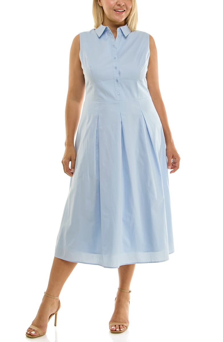 Nicole Miller Sleeveless Poplin Midi Shirtdress, Main, color, Blue Aura