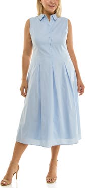 Nicole Miller Sleeveless Poplin Midi Shirtdress