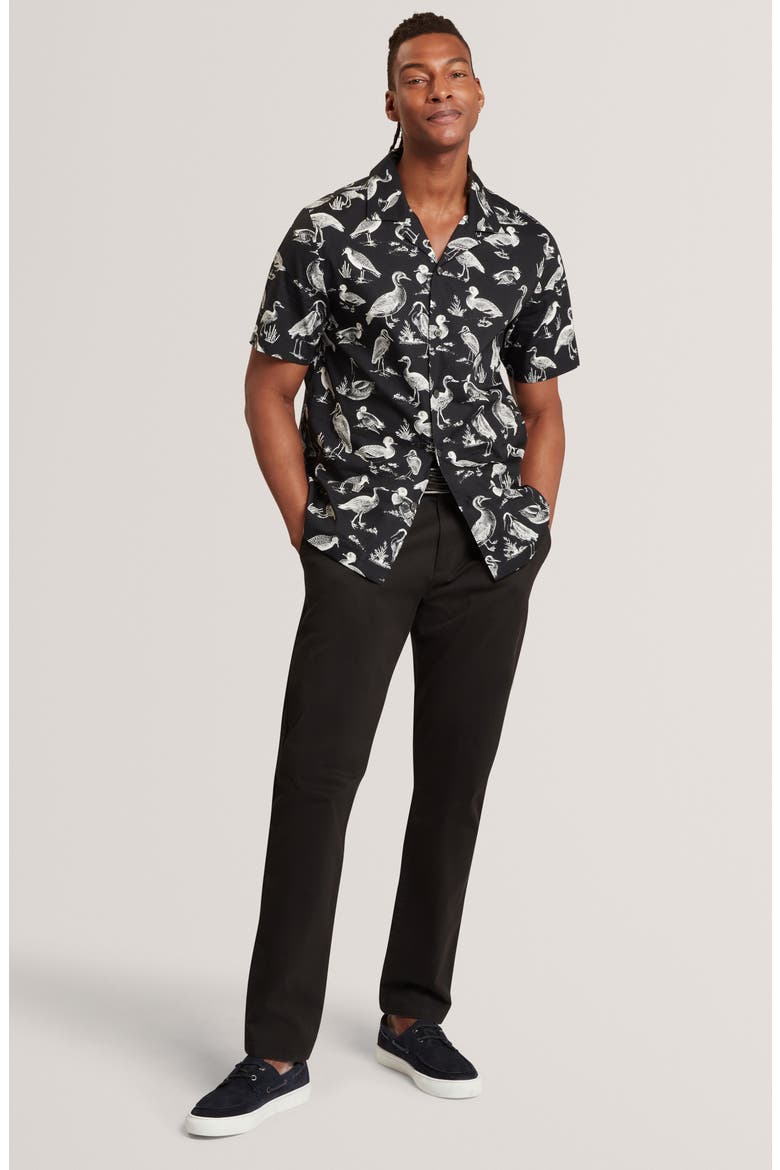 Yamal Duck Print Camp Shirt, Alternate, color, BLACK