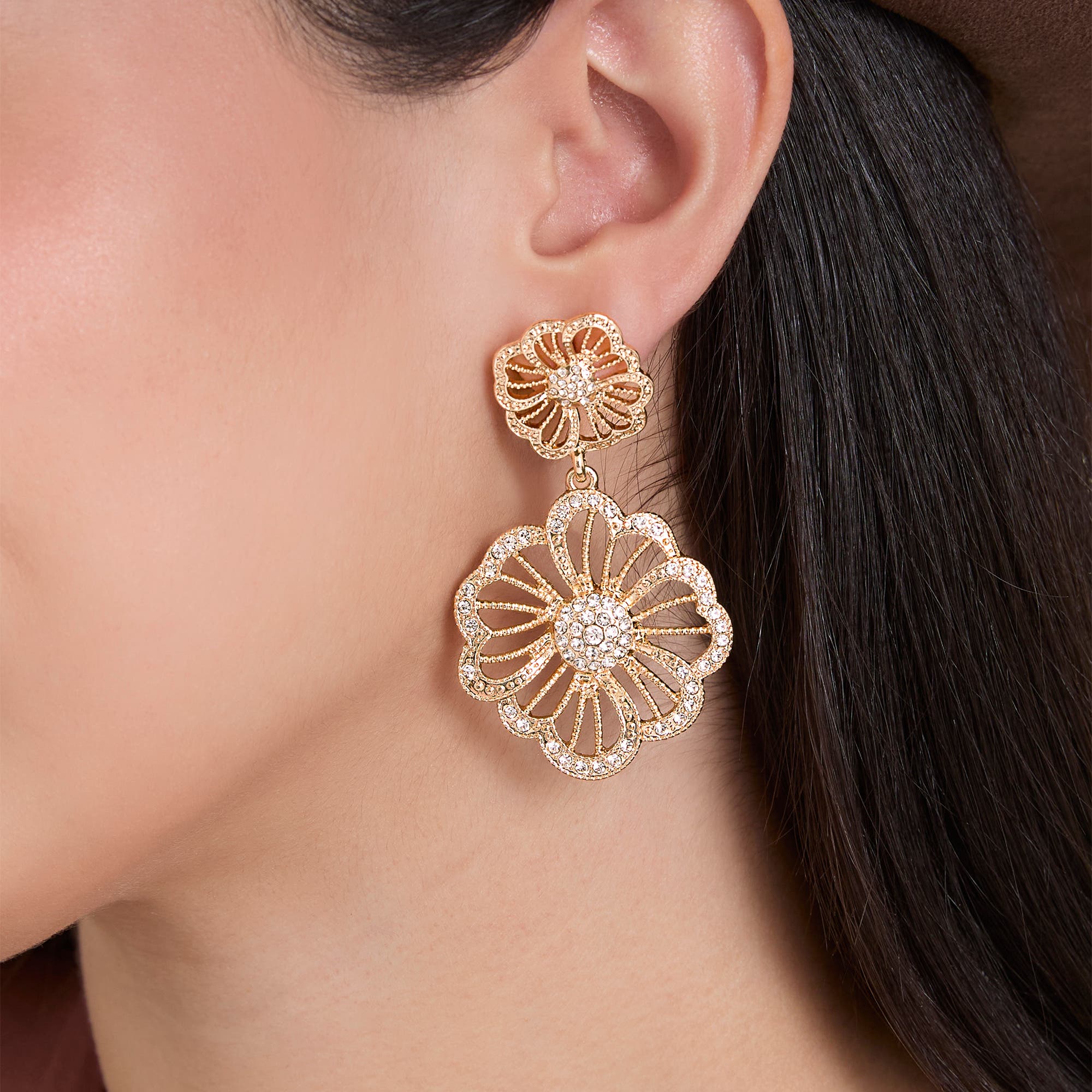 Clear Pave Crystal Flower Dangle Earrings (Women) | Nordstrom