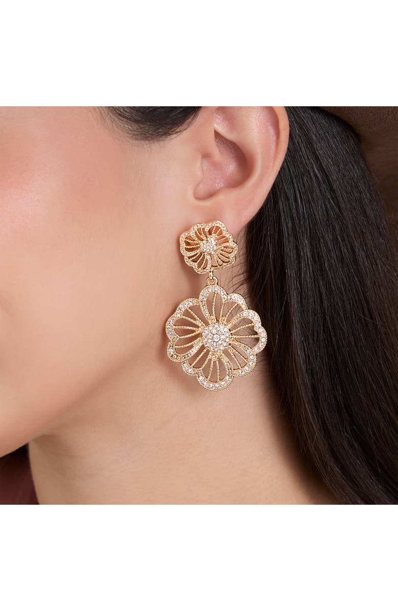 Jessica Simpson Clear Pave Crystal Flower Dangle Earrings, Alternate, color, Gold