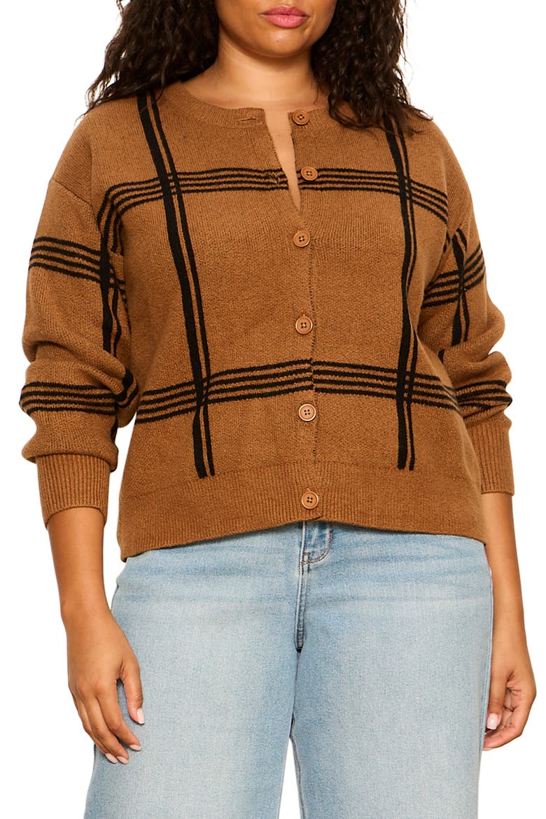 Musthave Plaid Cardigan, Main, color, COCOA BROWN/ BLACK PLAID