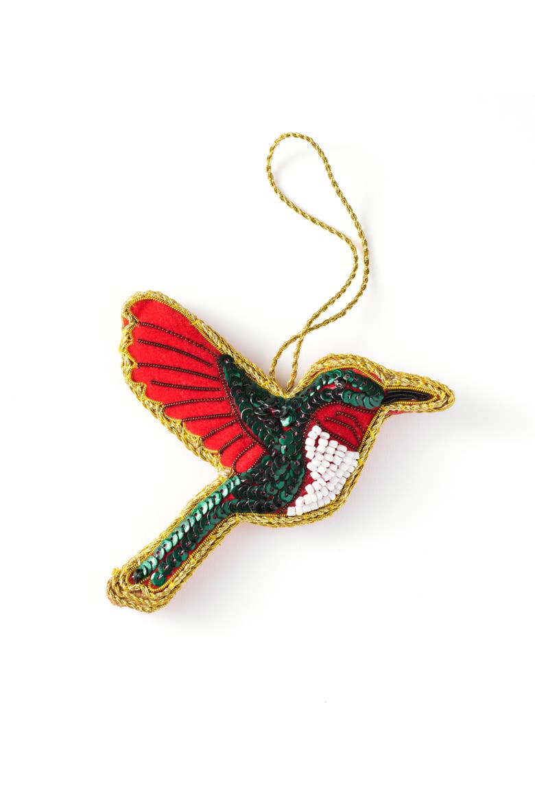 Larissa Plush Hummingbird Beaded Fabric Ornament - Embroidered, Main, color, Red