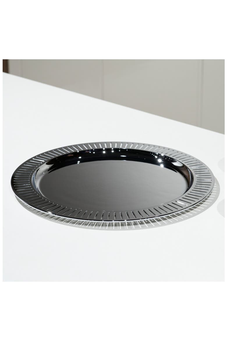 Striations Round Serving Tray, Alternate, color, SILVER
