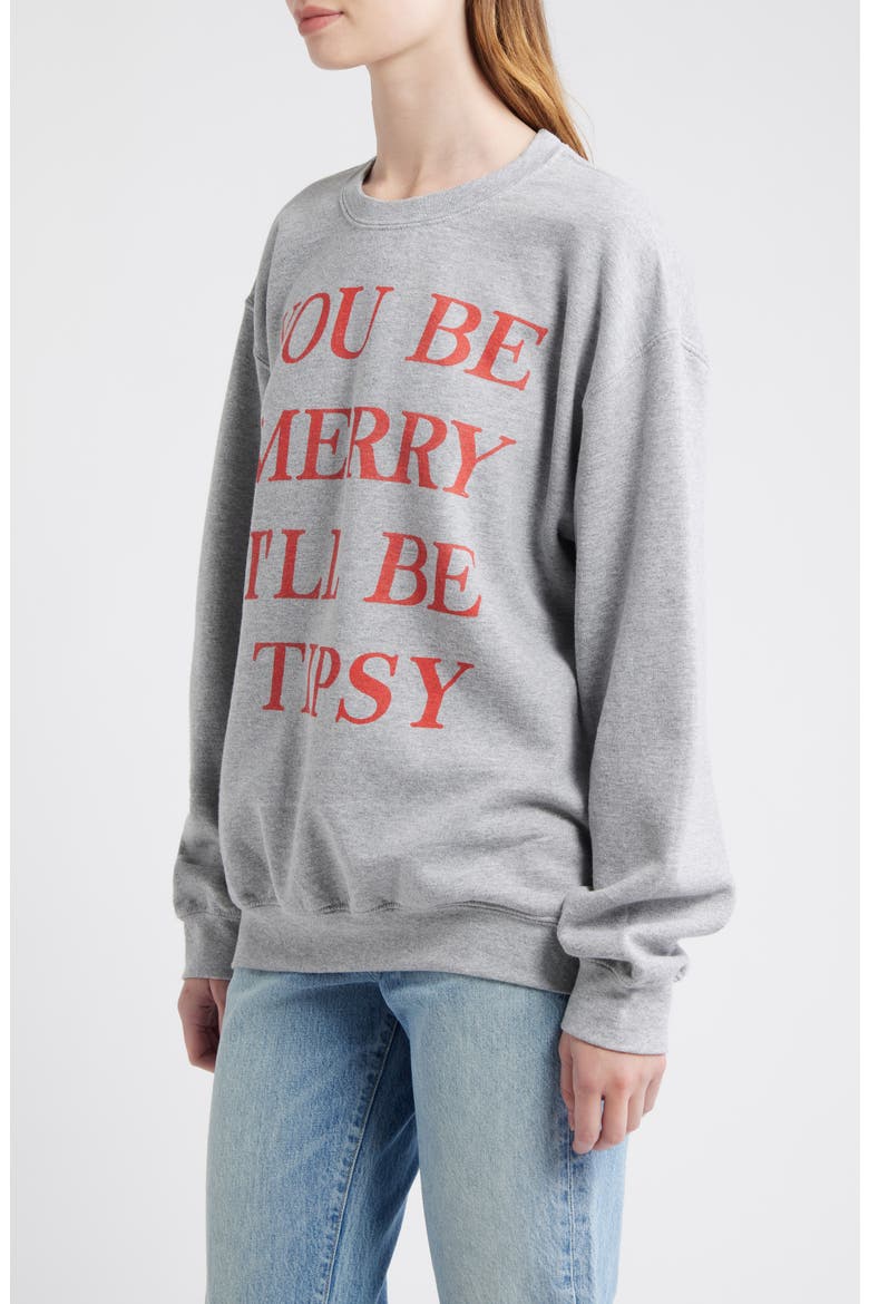 Be Merry Cotton Blend Crewneck Sweatshirt, Alternate, color, HEATHER GREY