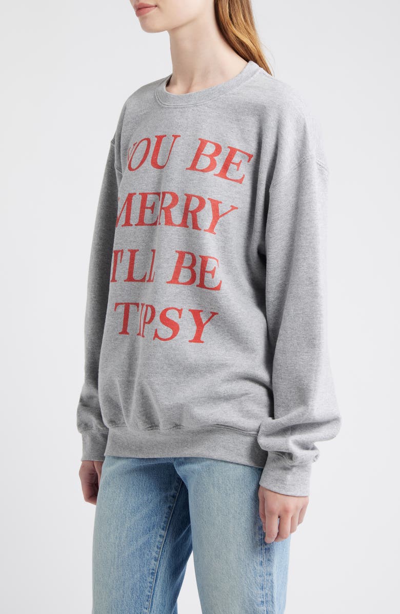 Junk Food Be Merry Cotton Blend Crewneck Sweatshirt, Alternate, color, Heather Grey