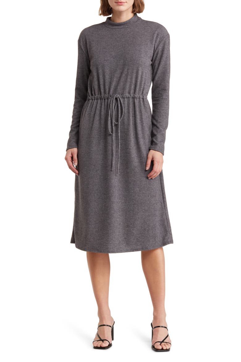 Long Sleeve Drawstring Waist Dress, Main, color, CHARCOAL