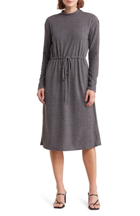 Long Sleeve Drawstring Waist Dress