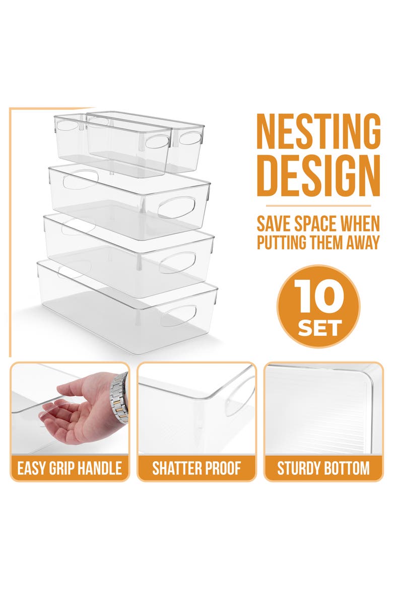 Set of 10 Assorted Clear Storage Bins, Alternate, color, CLEAR