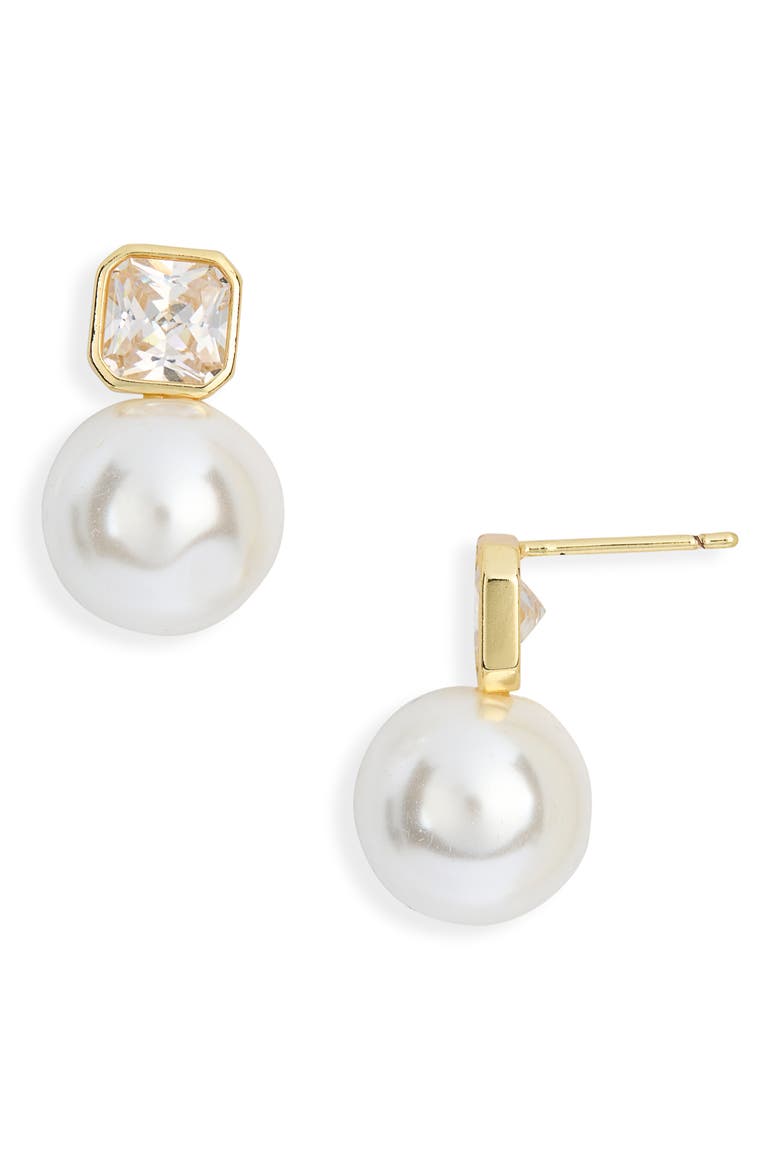 Demi-Fine Stud Earrings, Main, color, CLEAR- WHITE- GOLD