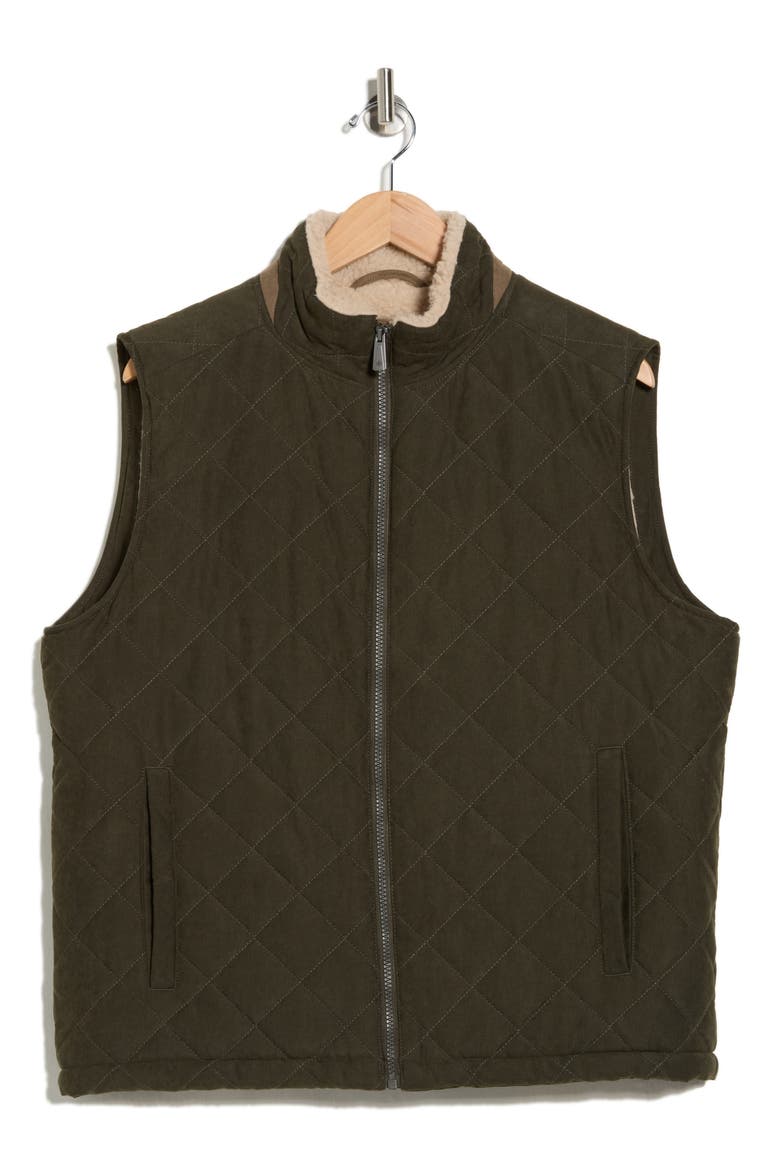 Faux Shearling Lined Quilted Vest, Alternate, color, FOREST
