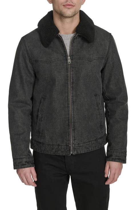 Western Denim Jacket with Removable Faux Shearling Collar