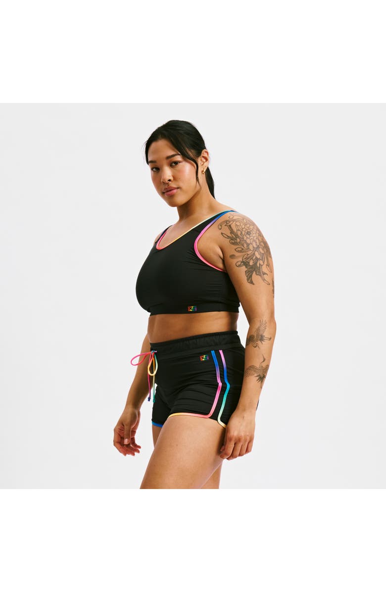 TomboyX Sport Compression Bikini Top, Alternate, color, Black Rainbow Ombre