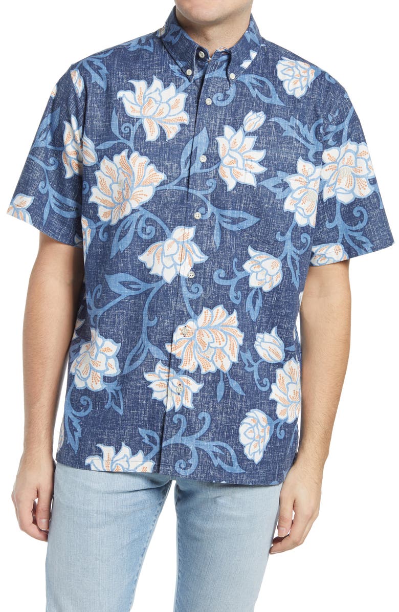 Reyn Spooner Pareo Japonica Floral Short Sleeve Button-Down Shirt, Main, color, 