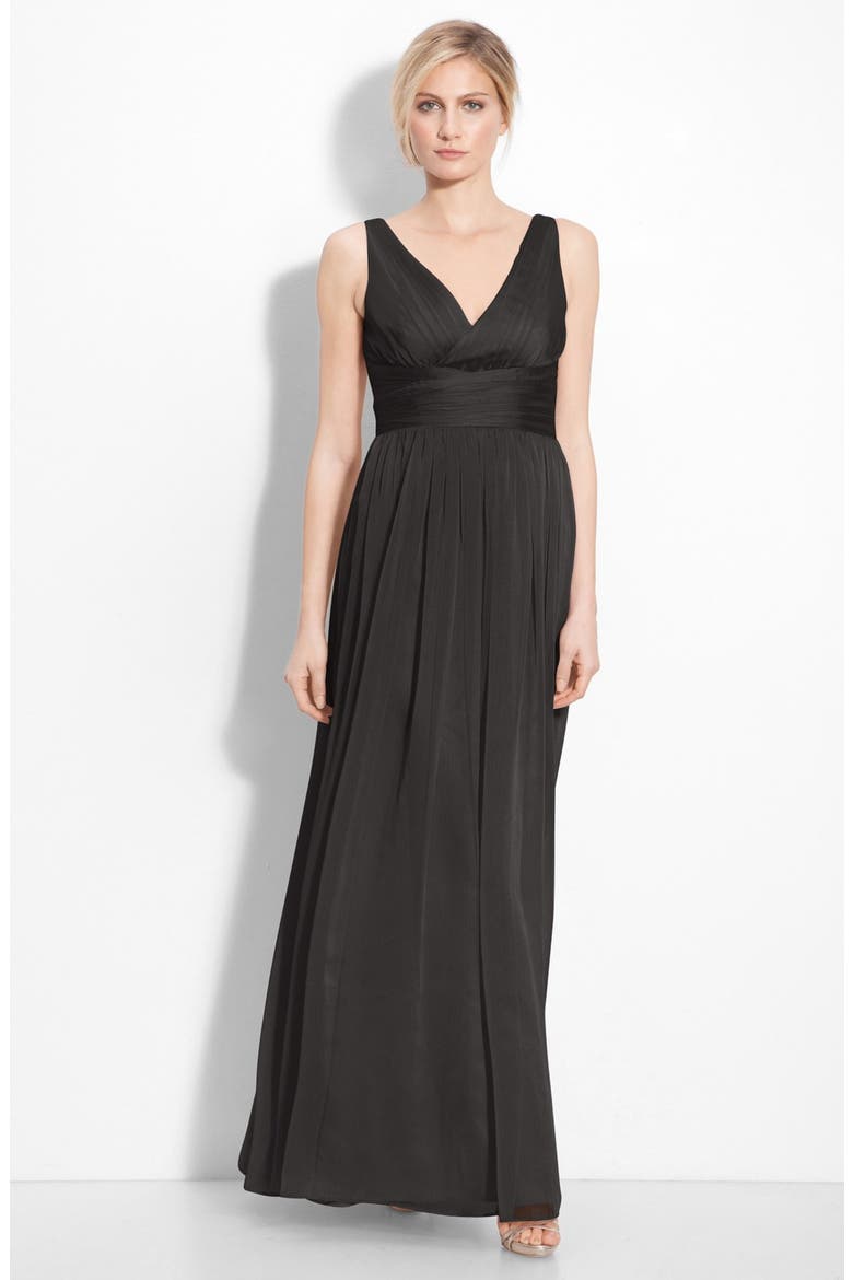 Sleeveless Ruched Chiffon Dress (Nordstrom Exclusive), Main, color, BLACK