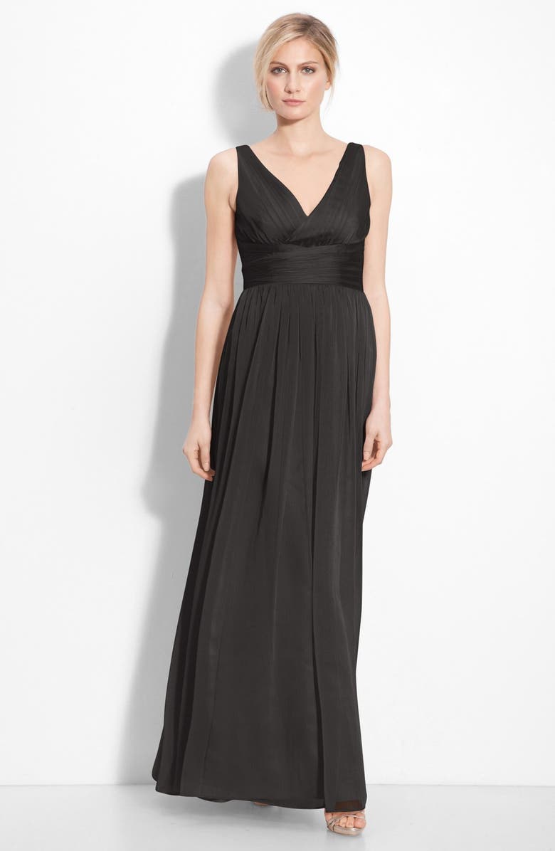 Monique Lhuillier Bridesmaids Sleeveless Ruched Chiffon Dress, Main, color, 