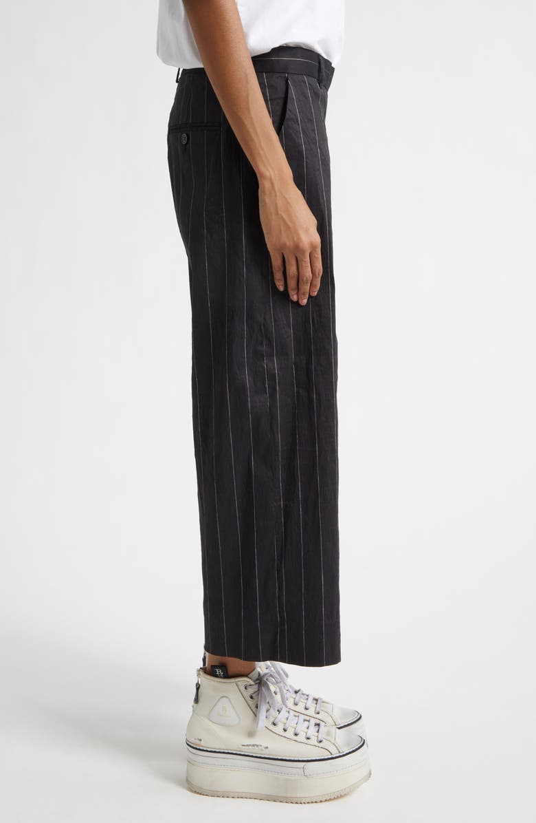 R13 Wide Pinstripe Front Zip Linen Blend Pants, Alternate, color, Black Silver Wide Pinstripe