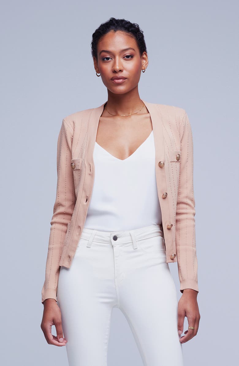 L'AGENCE Calypso Pointelle Cardigan, Alternate, color, 