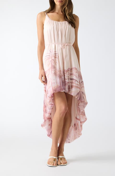 Isla Palm Tree Print High-Low Dress