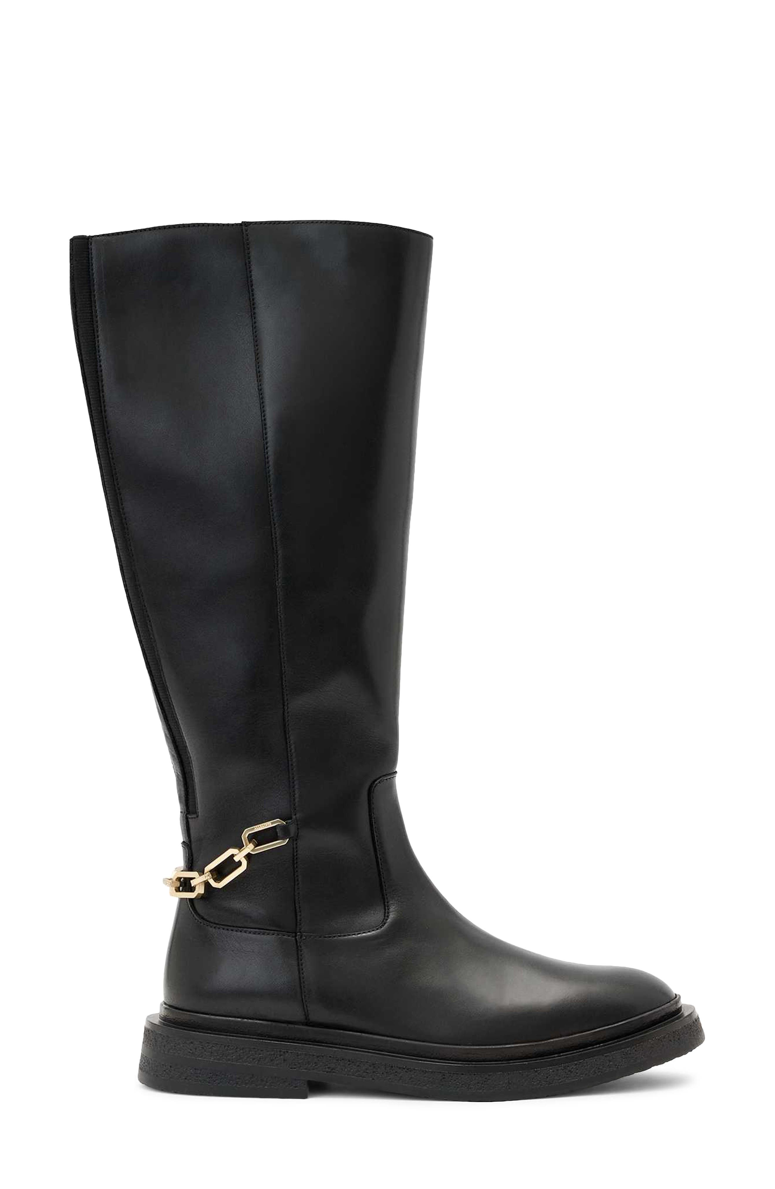 AllSaints Escher Rider Knee High Boot, Alternate, color, Black