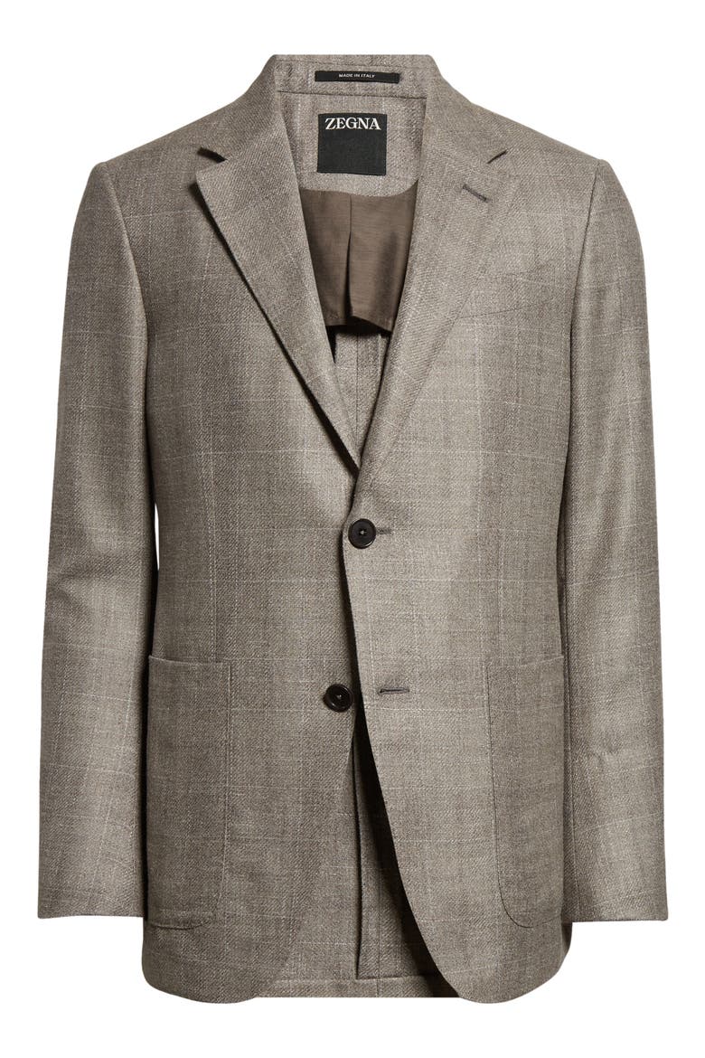 Windowpane Wool Blend Sport Coat, Alternate, color, TAUPE