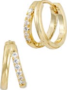 SAVVY CIE JEWELS 14K Gold Plated Cubic Zirconia Double Huggie Hoop Earrings