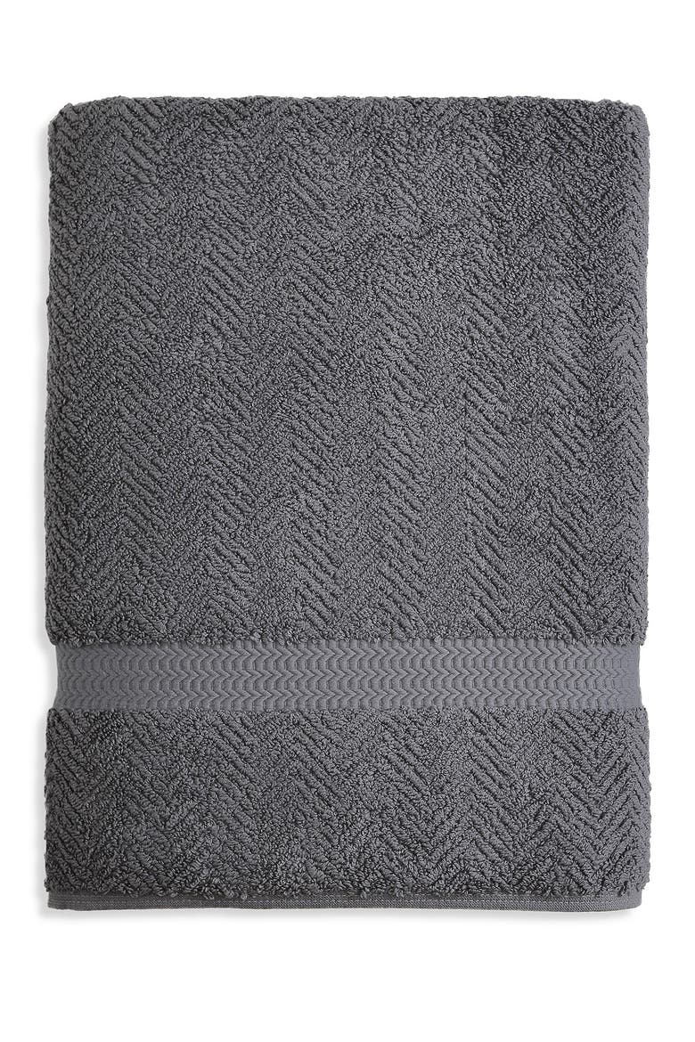 Grey Herringbone Bath Sheet, Alternate, color, GREY