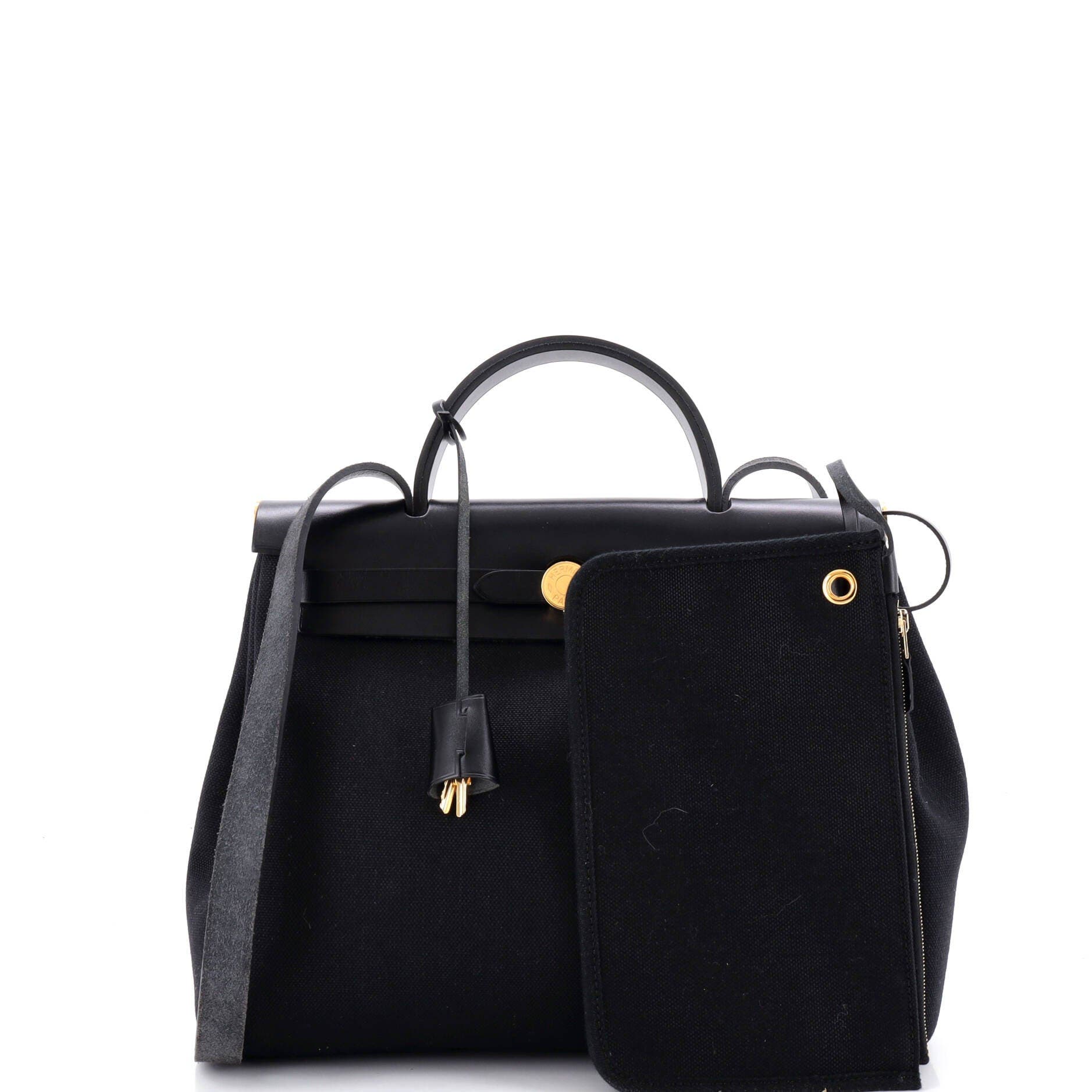 Pre-Owned Hermes Herbag Zip Leather and Toile 31, Alternate, color, Noir