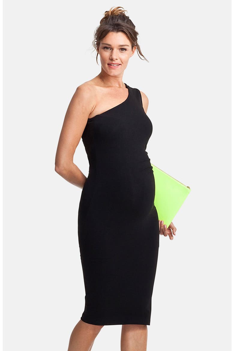 'Haddington' One-Shoulder Maternity Dress, Alternate, color, CAVIAR BLACK