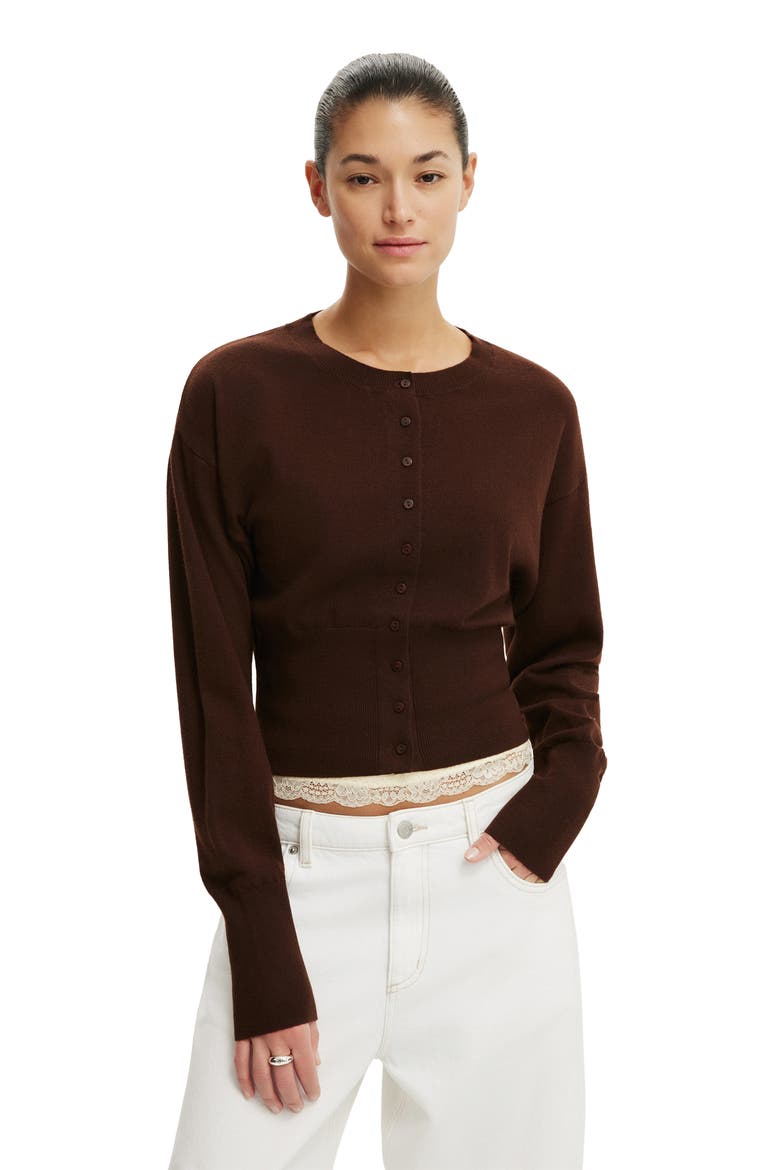 Women's Sara Button Cardigan, Main, color, Dark Oak