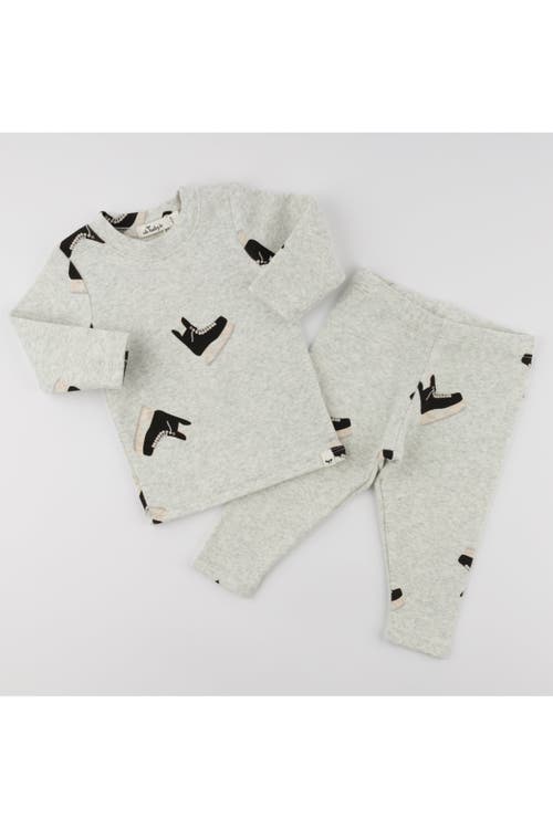Oh Baby ! Hockey Skates Print Long Sleeve Two Piece Set In Heather Grey
