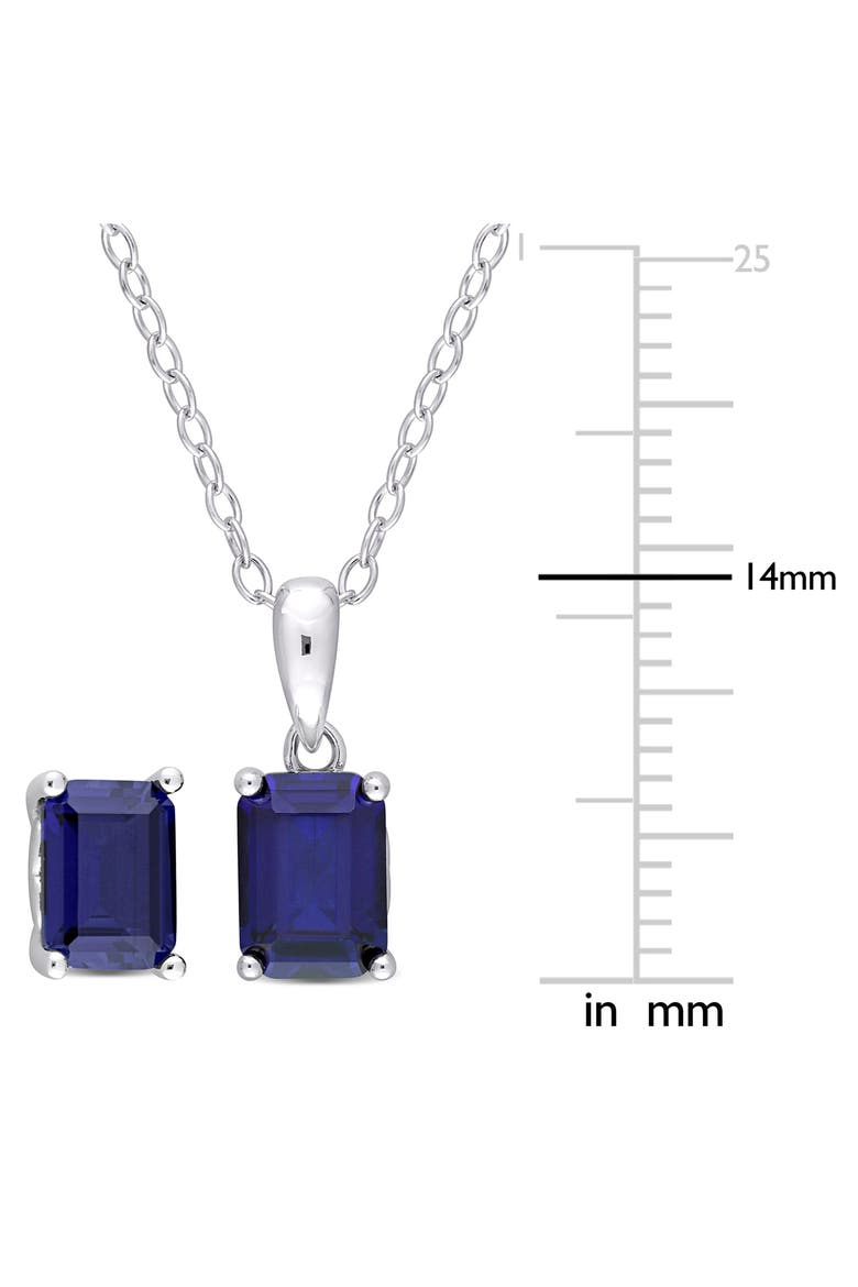 Emerald-Cut Lab-Grown Sapphire Stud Earrings & Pendant Necklace Set, Alternate, color, BLUE