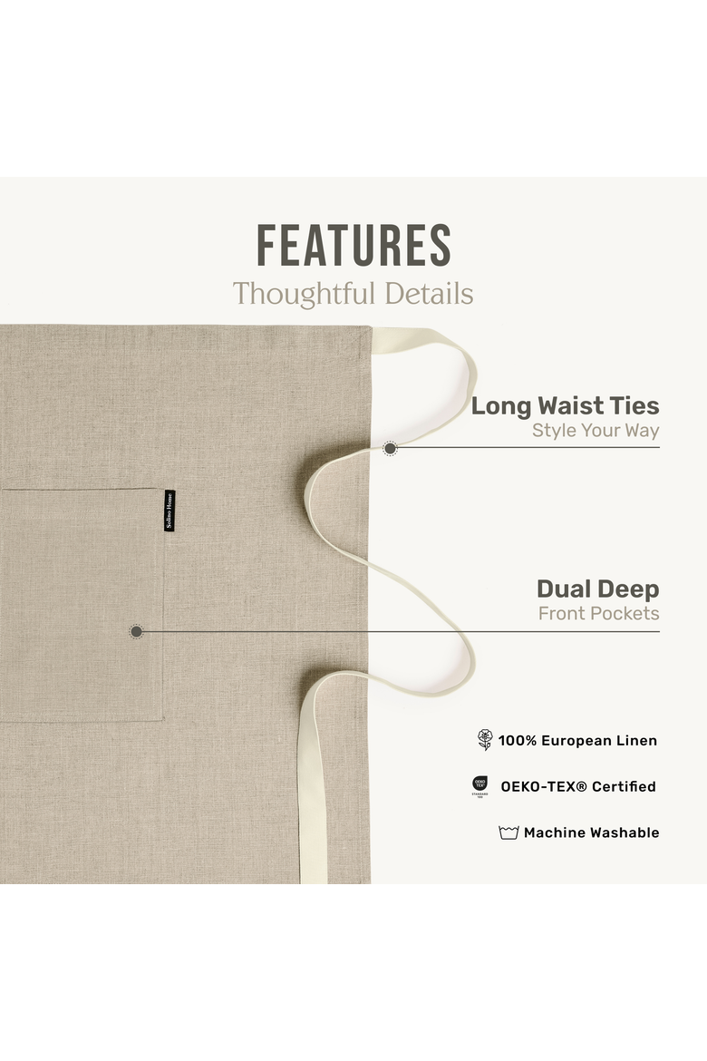 Linen Bistro Server Apron with Pockets, Extra-Long Ties, 21 x 27 Inches, Alternate, color, Natural / Ivory