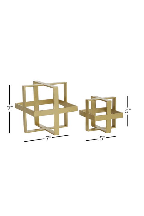 Goldtone Metal Glam Geometric Sculpture - Set of 2