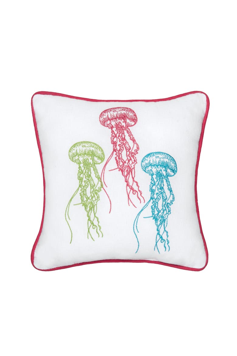 Jellyfish Mini Accent Pillow, 10" x 10" Pillow, Main, color, White