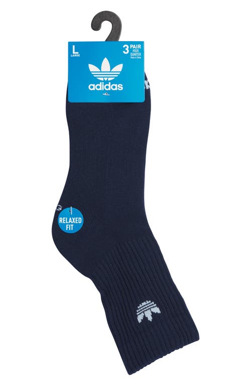 Shop Adidas Originals Adidas Assorted 3-pack Originals Trefoil 2.0 Crew Socks In Indigo/brown/ruby Red