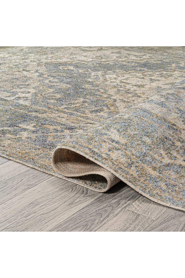 Pavel Distressed Medallion Low-Pile Machine-Washable Area Rug, Alternate, color, Blue/Cream