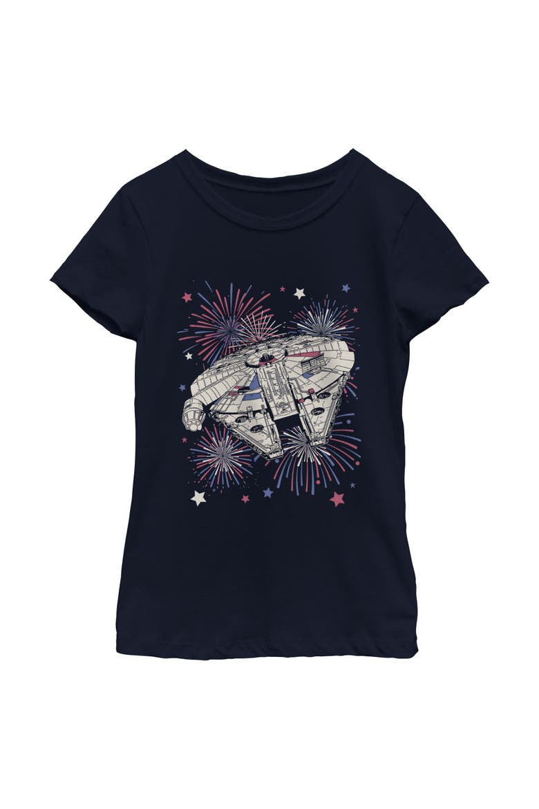 Girls' Festive Fireworks Falcon T-Shirt, Main, color, Navy Blue