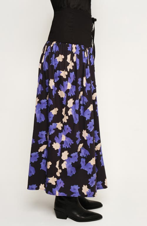 The Lulo Project The Sentinel Lace-up Floral Print Maxi Skirt In Black