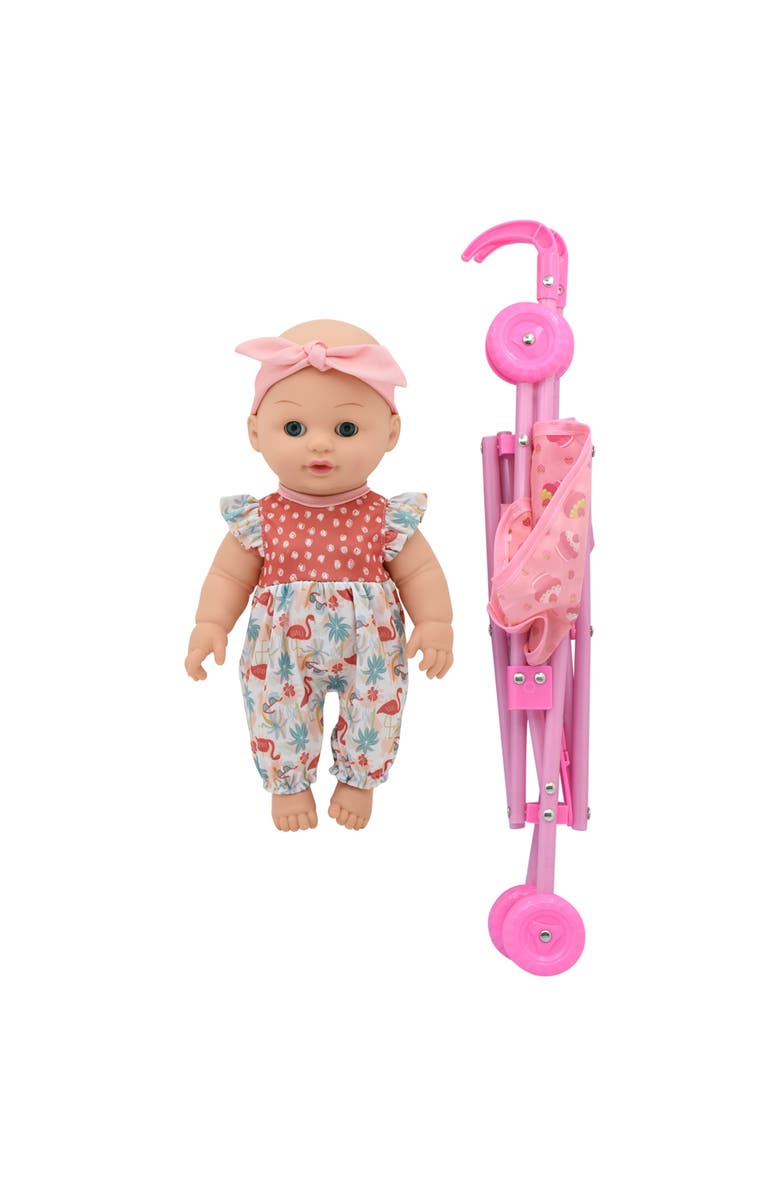 Little Darlings Out For A Stroll Flamingo Jumper Pink 
Blue Outfit 12", 3+, Alternate, color, Multicolored